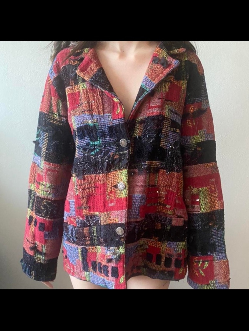 Chico's Multicolor Patchwork Button-Front Jacket